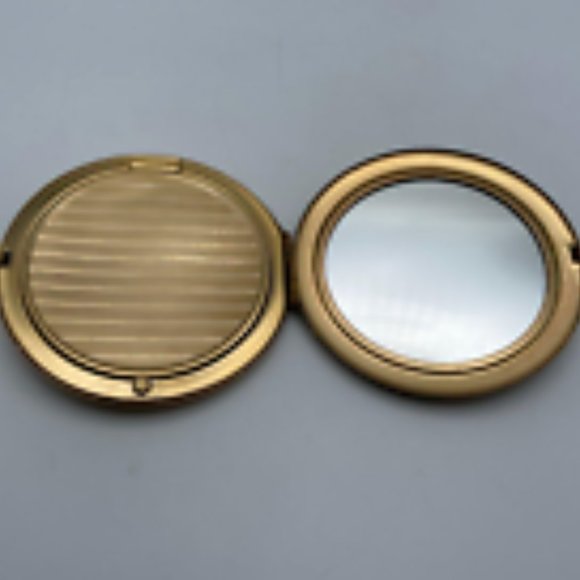 Vintage Kigu of London Golden Floral Style Round Folding Compact Mirror w/ Case - Picture 4 of 6